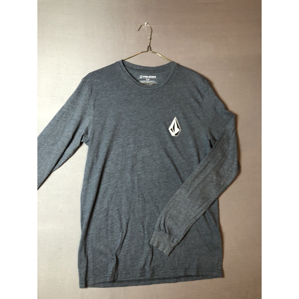 Volcom Mens Long Sleeve Shirt Small Full Stone Logo Gray Crew Neck Tee